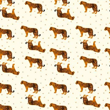 Pattern with tigers. Background with wild red animal symbol of 2022. Happy New Stock Illustration