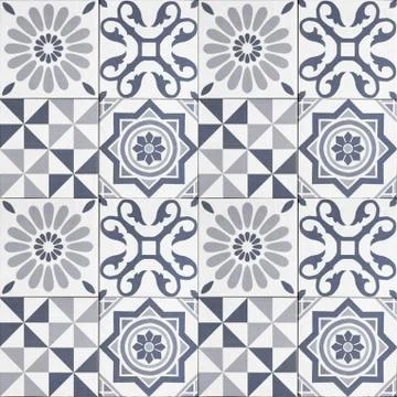 Pattern tiles - geometric patchwork tile design - Stock Illustration