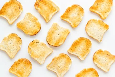Pattern of toast bread slices. Layout of food, overhead view Foto stock