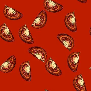 Pattern tomato cut sketch hand drawn Stock Illustration