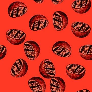 Pattern tomato grilled vegetables sketch hand drawn Illustrazione stock