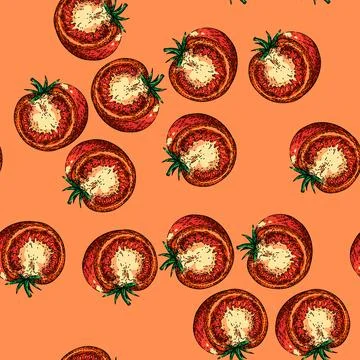 Pattern tomato slice sketch hand drawn Stock Illustration