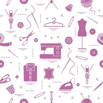 Pattern with tools and accessories for sewing. Illustrazione stock