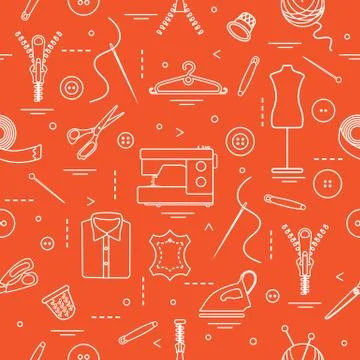 Pattern with tools and accessories for sewing. Illustrazione stock