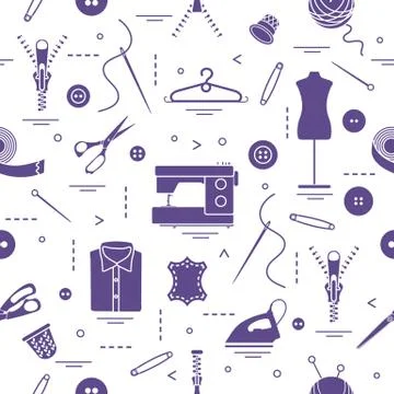 Pattern with tools and accessories for sewing. イラスト素材