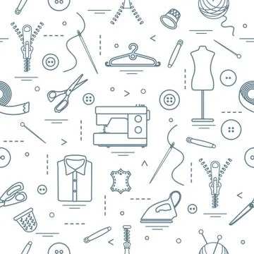 Pattern with tools and accessories for sewing. イラスト素材