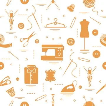 Pattern with tools and accessories for sewing. Stock Illustration