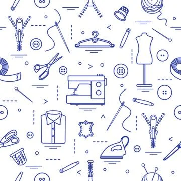 Pattern with tools and accessories for sewing. Illustrazione stock