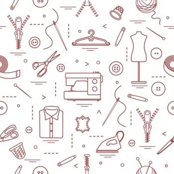 Pattern with tools and accessories for sewing. Illustrazione stock