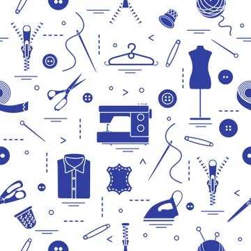 Pattern with tools and accessories for sewing. Illustrazione stock