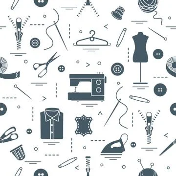 Pattern with tools and accessories for sewing. Stock Illustration