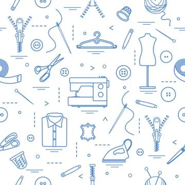 Pattern with tools and accessories for sewing. Stock Illustration