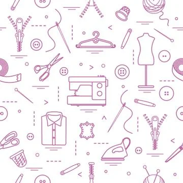Pattern with tools and accessories for sewing. 库存插图