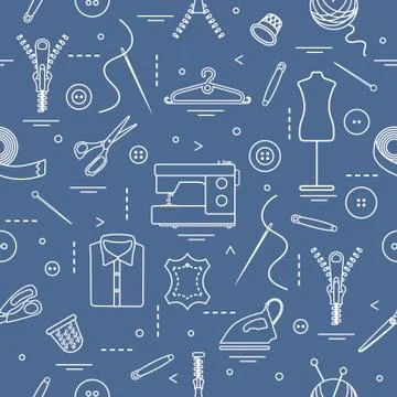 Pattern with tools and accessories for sewing. Illustrazione stock