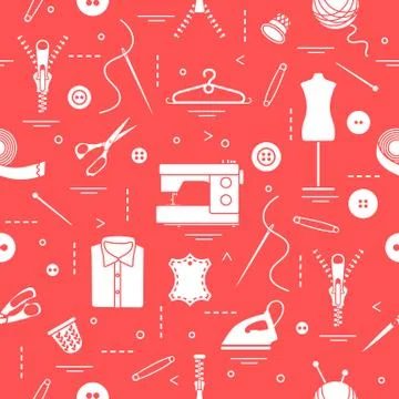 Pattern with tools and accessories for sewing. Stock Illustration