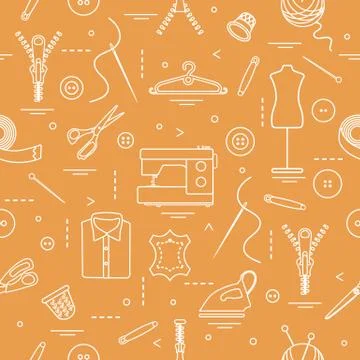 Pattern with tools and accessories for sewing. 库存插图