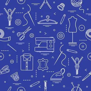 Pattern with tools and accessories for sewing. Stock Illustration