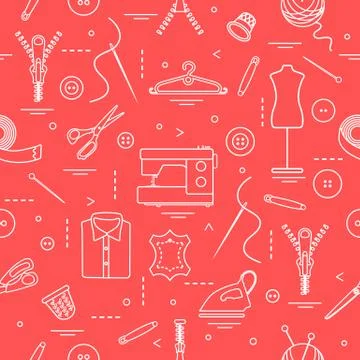 Pattern with tools and accessories for sewing. 库存插图
