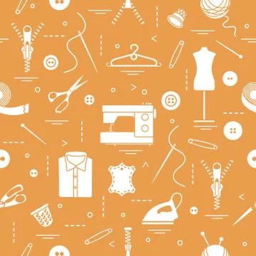 Pattern with tools and accessories for sewing. Stock Illustration