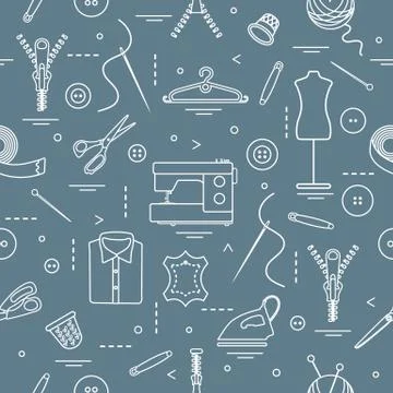 Pattern with tools and accessories for sewing. 库存插图