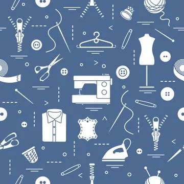 Pattern with tools and accessories for sewing. 库存插图