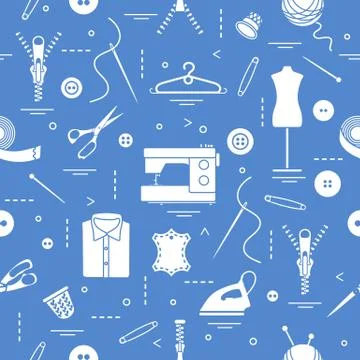 Pattern with tools and accessories for sewing. Illustrazione stock