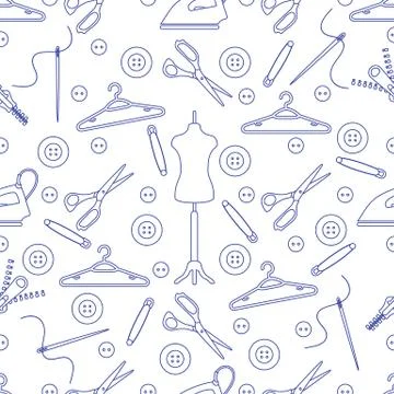 Pattern with tools and accessories for sewing. Illustrazione stock