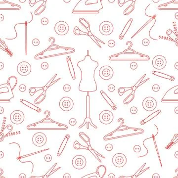Pattern with tools and accessories for sewing. Stock Illustration