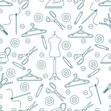 Pattern with tools and accessories for sewing. Stock Illustration