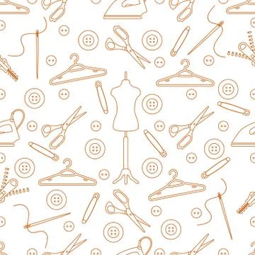 Pattern with tools and accessories for sewing. Illustrazione stock