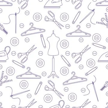 Pattern with tools and accessories for sewing. Stock Illustration