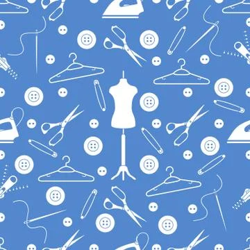 Pattern with tools and accessories for sewing. Stock Illustration