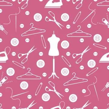 Pattern with tools and accessories for sewing. Illustrazione stock