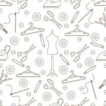 Pattern with tools and accessories for sewing. 库存插图