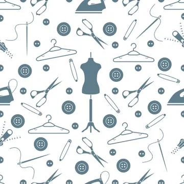 Pattern with tools and accessories for sewing. Stock Illustration