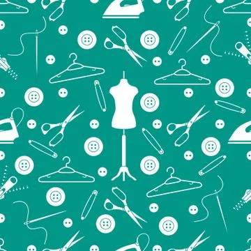 Pattern with tools and accessories for sewing. Stock Illustration
