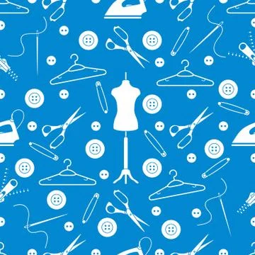 Pattern with tools and accessories for sewing. Illustrazione stock