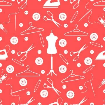 Pattern with tools and accessories for sewing. Stock Illustration