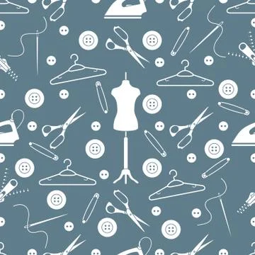 Pattern with tools and accessories for sewing. Stock Illustration