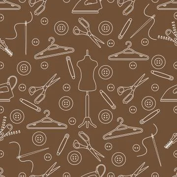 Pattern with tools and accessories for sewing. Illustrazione stock