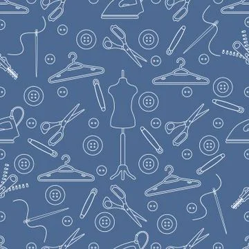 Pattern with tools and accessories for sewing. Stock Illustration