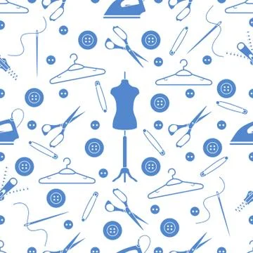 Pattern with tools and accessories for sewing. 库存插图