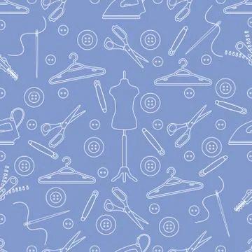 Pattern with tools and accessories for sewing. Illustrazione stock