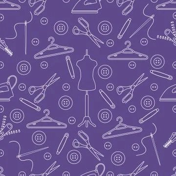 Pattern with tools and accessories for sewing. Illustrazione stock
