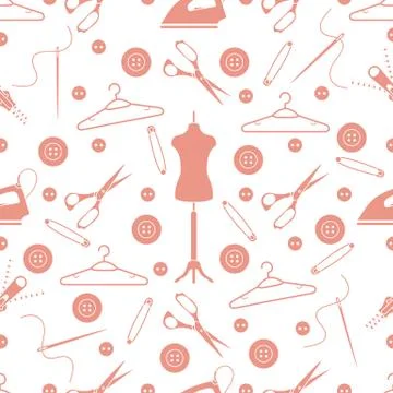 Pattern with tools and accessories for sewing. Stock Illustration