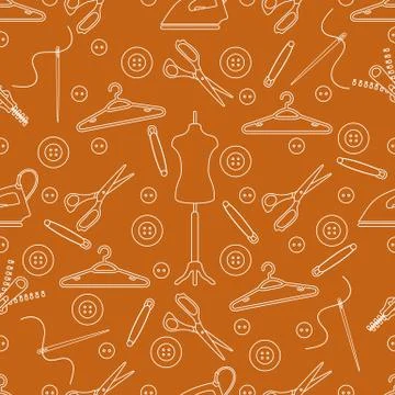 Pattern with tools and accessories for sewing. Illustrazione stock