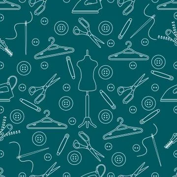 Pattern with tools and accessories for sewing. Stock Illustration