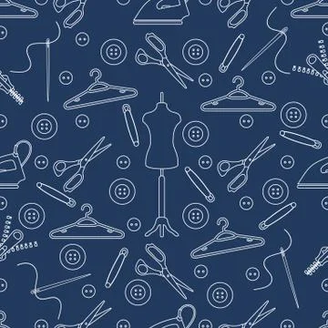 Pattern with tools and accessories for sewing. Illustrazione stock