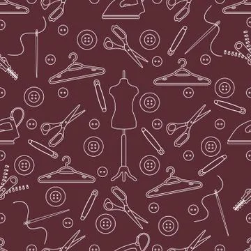Pattern with tools and accessories for sewing. Stock Illustration