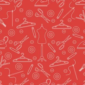 Pattern with tools and accessories for sewing. Stock Illustration